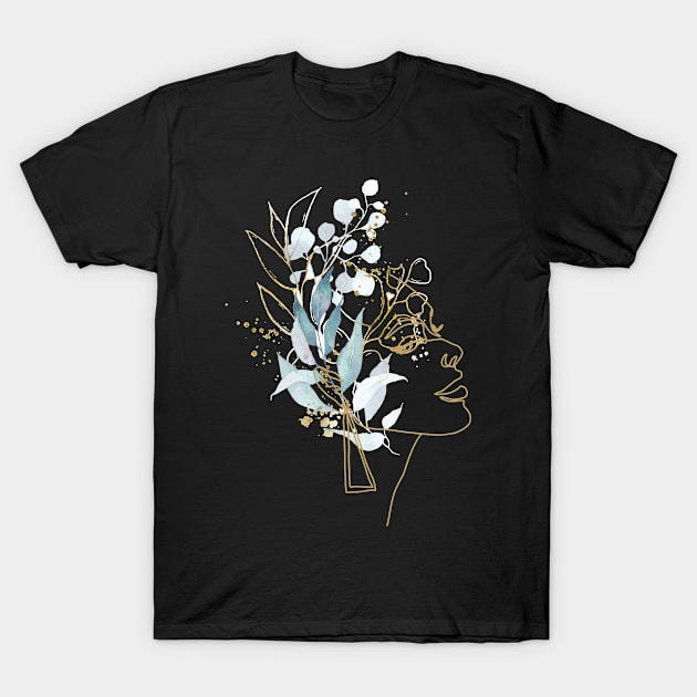 Woman Botanical Face Line T-Shirt by jobieh shop